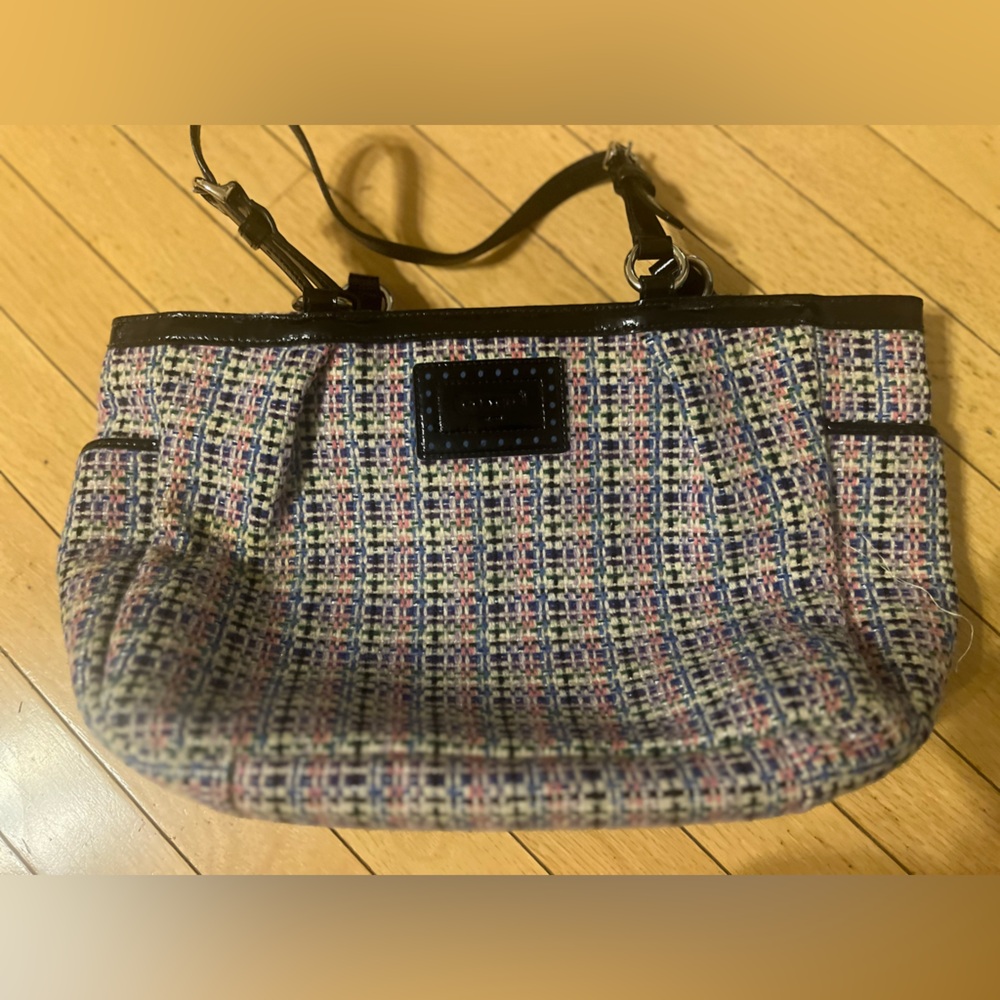 Vintage Y2K Coach Tweed Shoulder Bag Purse Tote